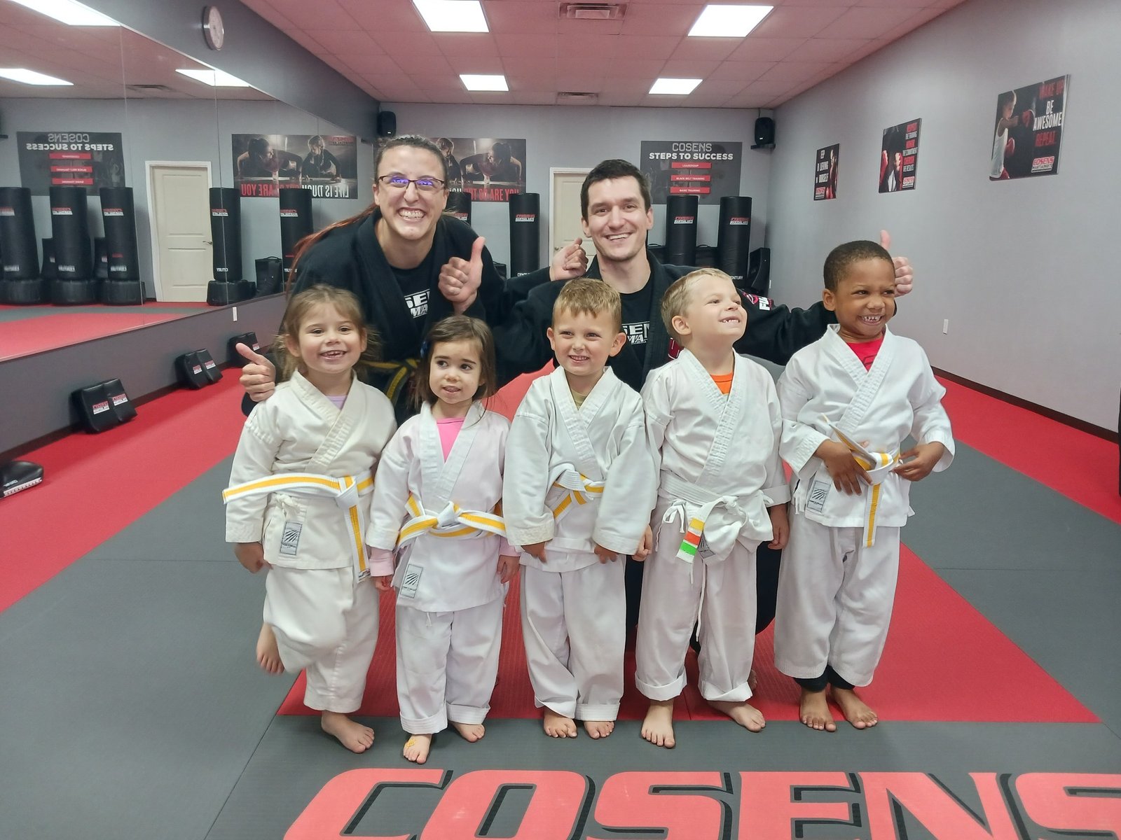 Tiny Ninjas class with coaches at Cosens Martial Arts Fenton